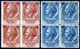 1954 ITALIA SIRACUSA 2 4ERBLÖCKE GESTEMPELT - Y241