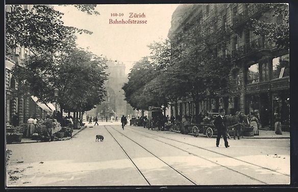 Ansichtskarten: Zürich, Bahnhofstrasse mit Wochenmarkt – Gebraucht aus Berlin von bartko-reher