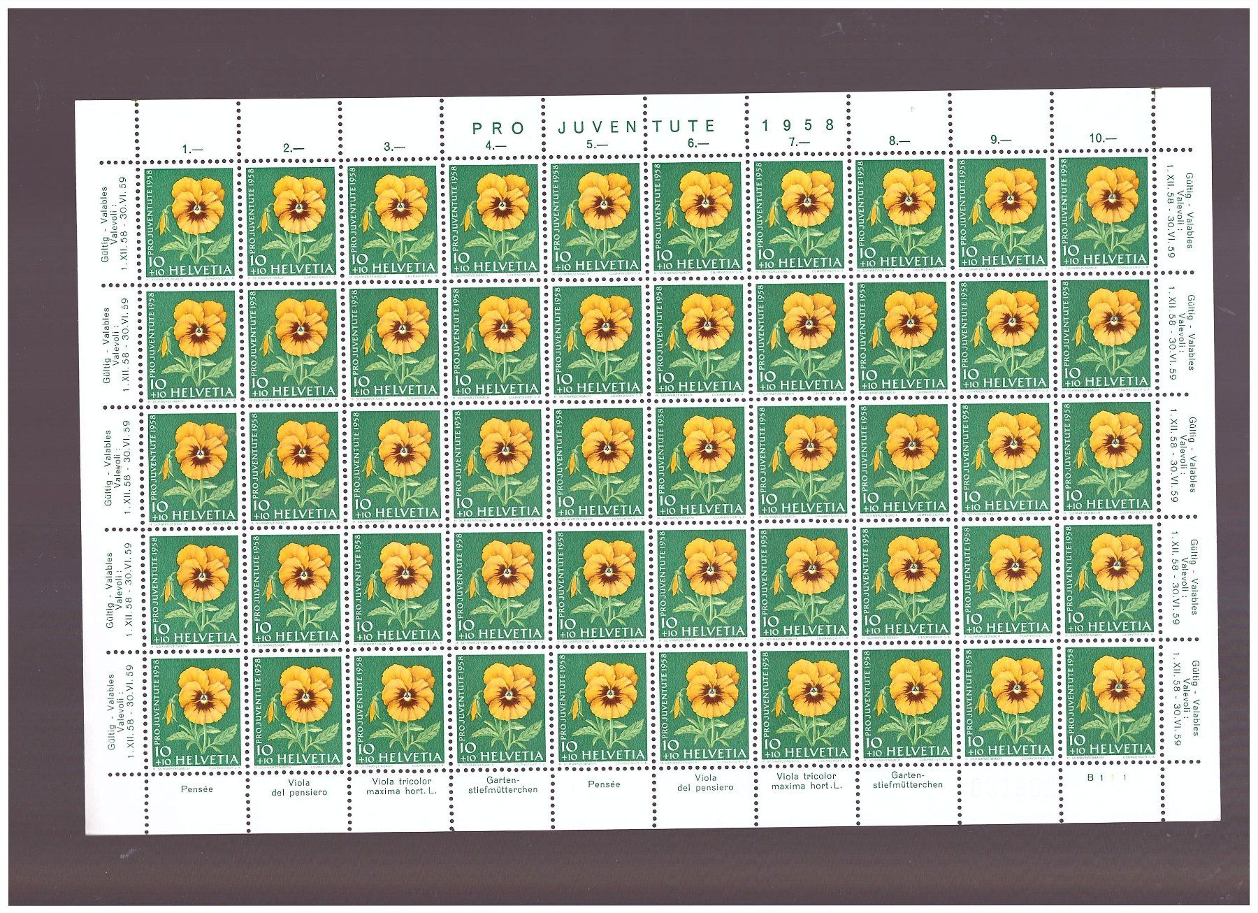 Alle Briefmarken: 1958 --- PRO JUVENTUTE BOGEN POSTFRISCH JE 50 STÜCK – Neu (gemäss Beschreibung) aus Dübendorf von Piero2 3