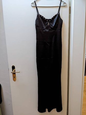 Schwarzes Satin Gothic-Kleid/Abendkleid, Grösse S