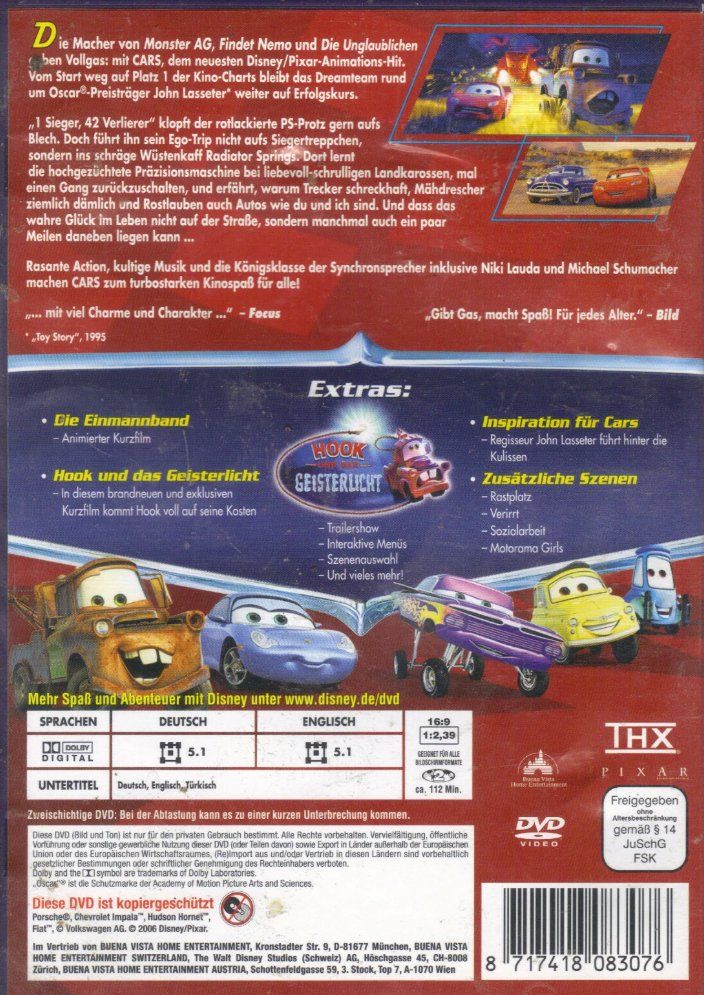 Tutti i DVDs: Cars - Disney/PIXAR – Usato da Urdorf venduto da Muluk 1