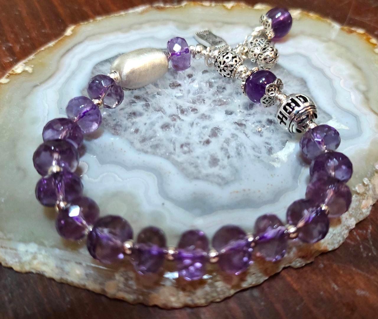Bracciali & Braccialetti: ST. SILBER 925 ECHT AMETHYSTST. ARMBAND MP 22,8 G. ELAST. – Nuovo (secondo la descrizione) da Weiningen ZH venduto da actera 3