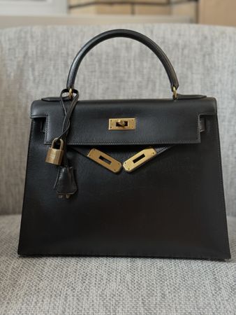 Grade A Original Hermes Kelly 28 Box Calf Schwarz GHW