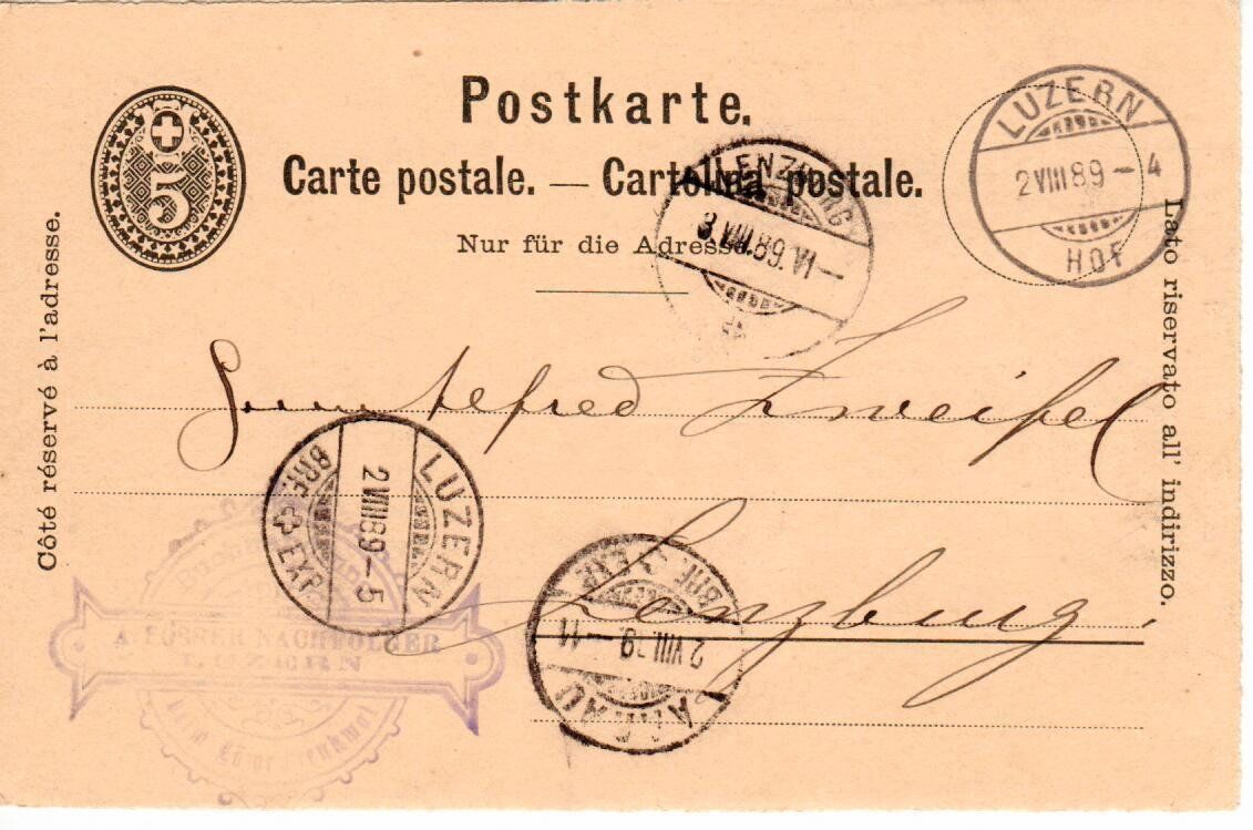 Tutti i francobolli: PK, Luzern Hof 1889 – Usato da Wolhusen venduto da Curver9