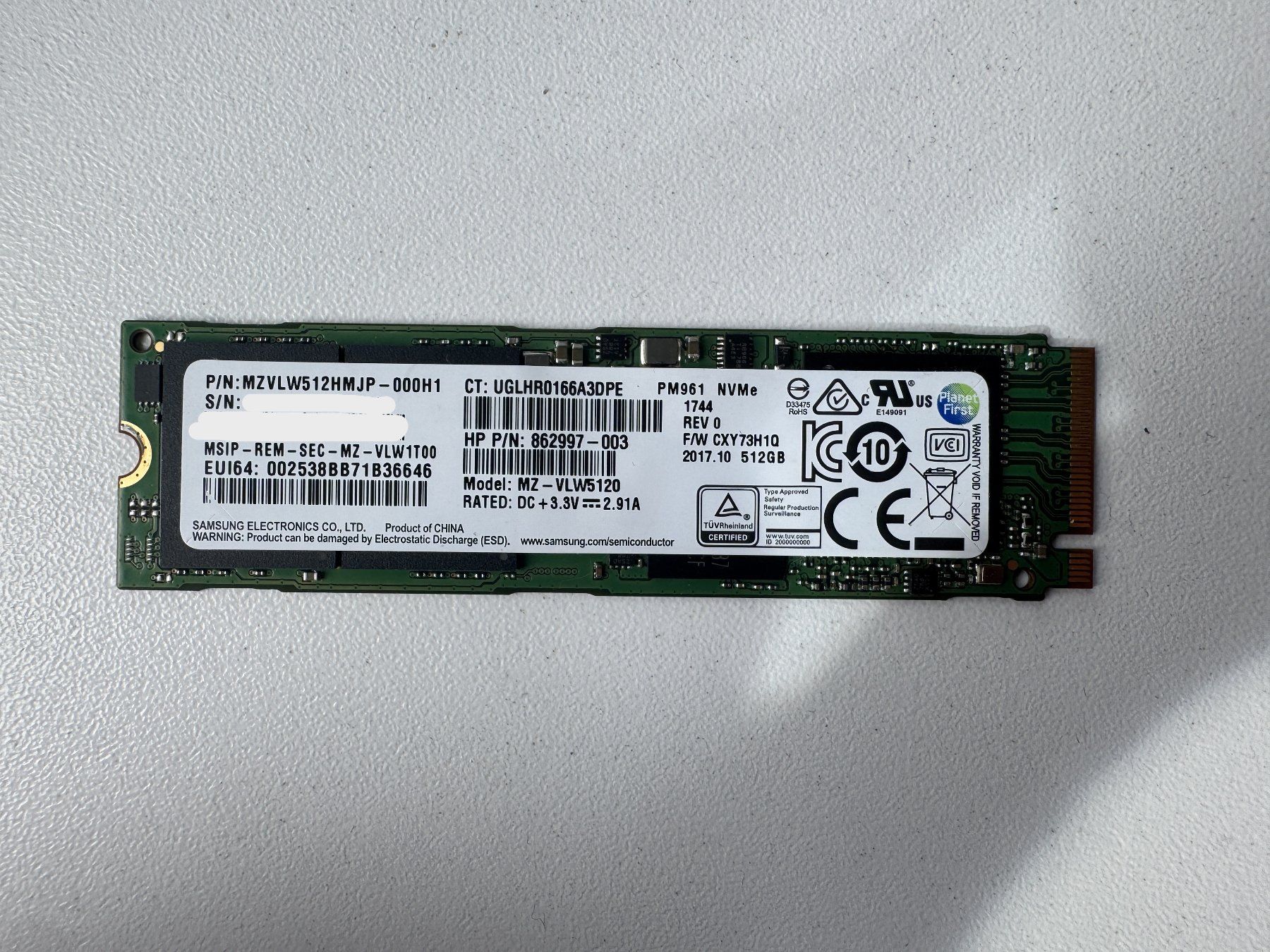 Samsung Harddisks: Samsung PM961 NVMe SSD – Gebraucht aus Bremgarten AG von joker_eat_world
