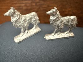 Vintage-Collie-Statuten, 2er-Set, aus versilbertem Metall