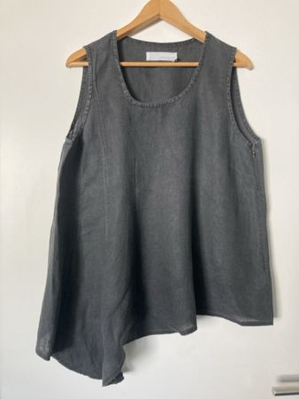 Synchron Leinen Top Gr. 40/42 Damen Sommer Luftig, Dunkelgra
