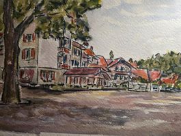 Interessantes altes Bild Gemälde Aquarell