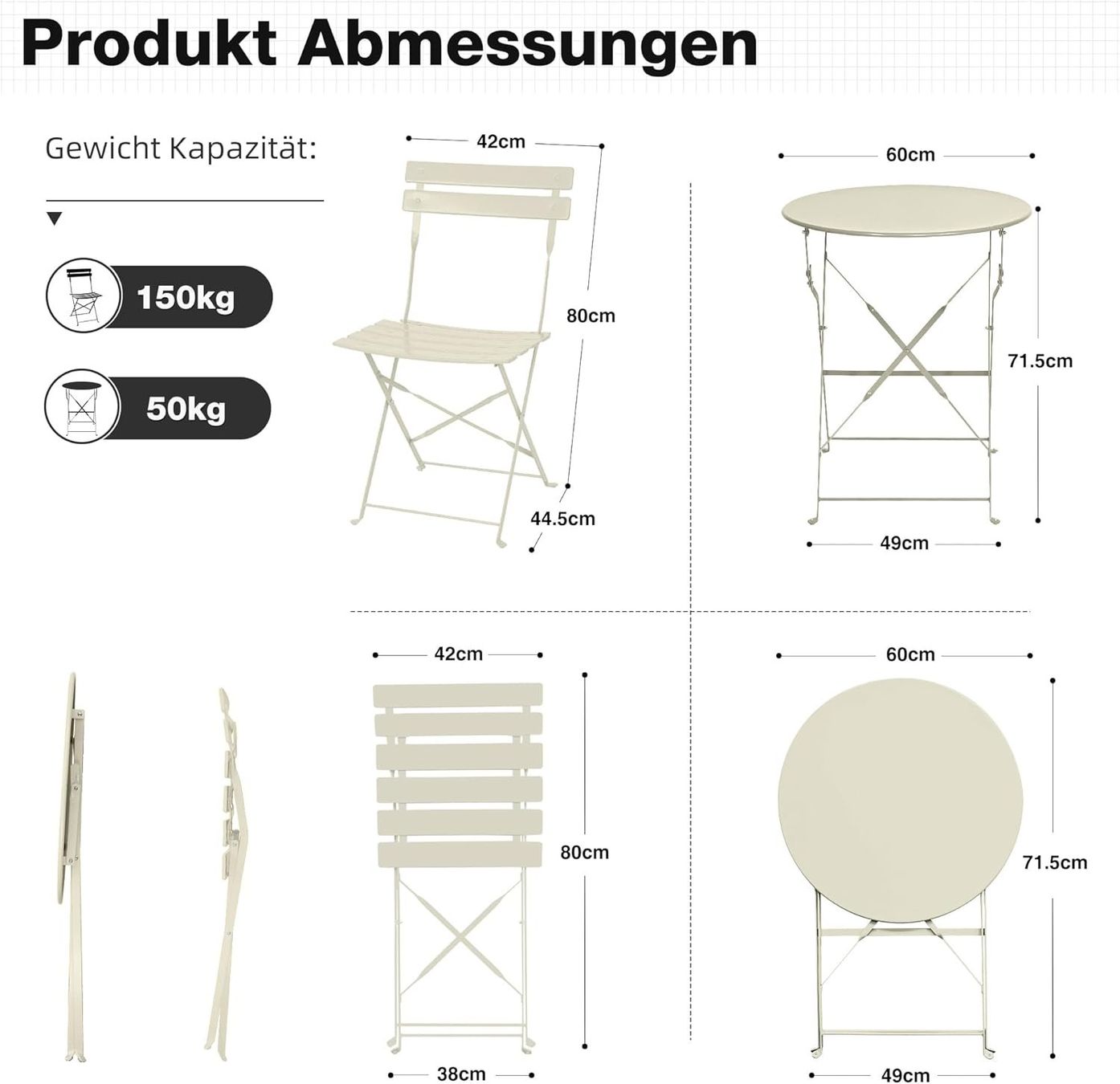 Tischset: Balkonmöbel Set 3-teilig Klappbar Bistrotisch 2 Stühle – Neu und originalverpackt aus Hallau von Sale50OFF 6