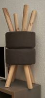 Petit tabouret deux niveaux bois et tissu brun hauteur 42 cm