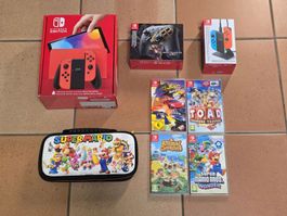 Nintendo Switch OLED Mario Edition + Zubehör und Spiele Top!