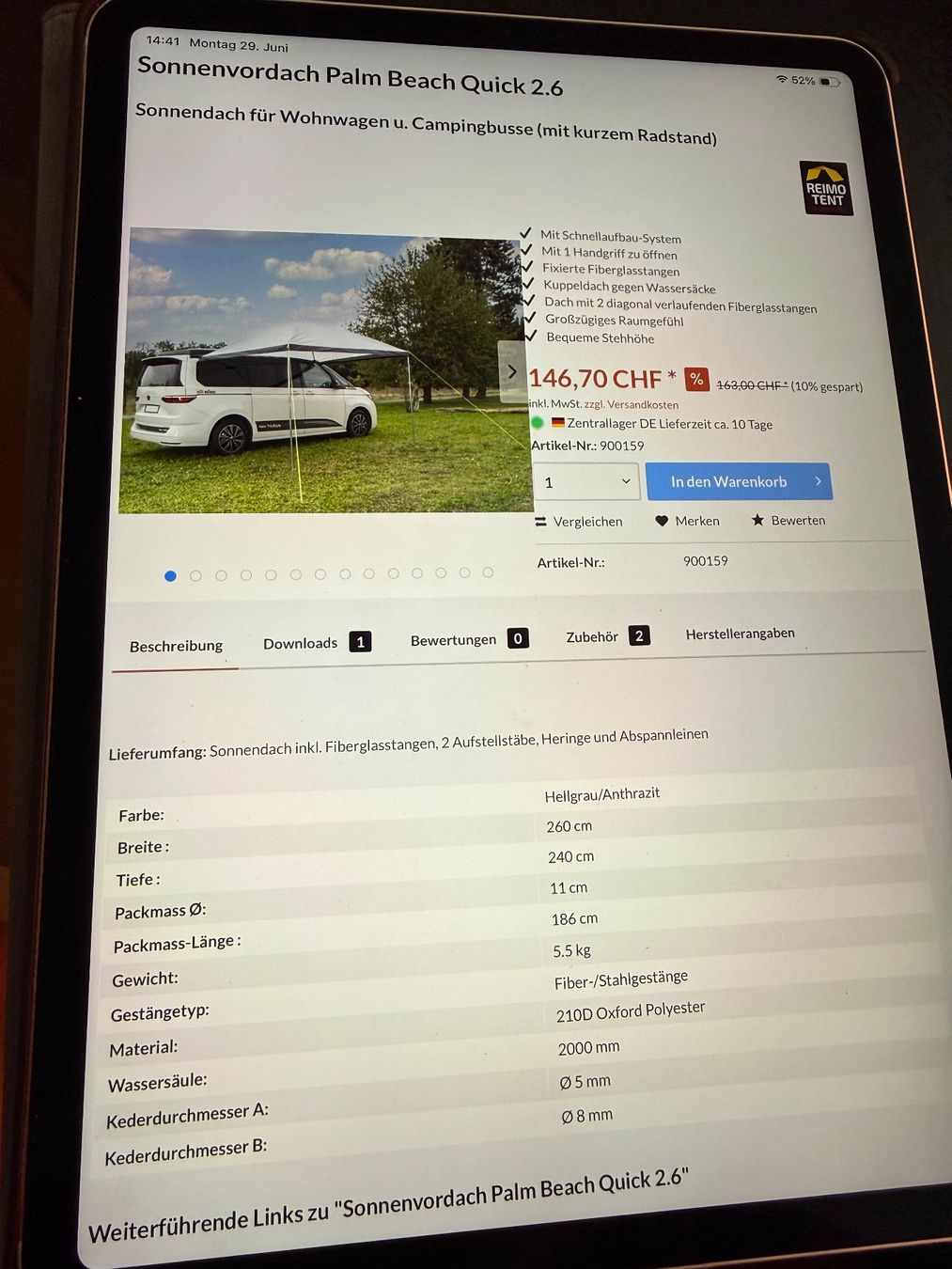Markisen: Sonnendach Palm Beach Quick 2.6 – Neu (gemäss Beschreibung) aus Kriens von Cubaner01 1