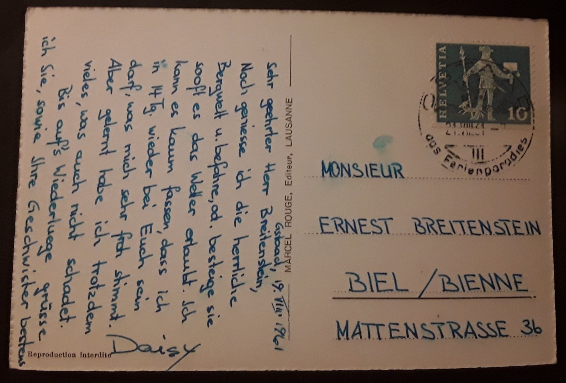 Cartoline postali: 1961: AK  Gstaad – Usato da Walperswil venduto da Tcheidi 1