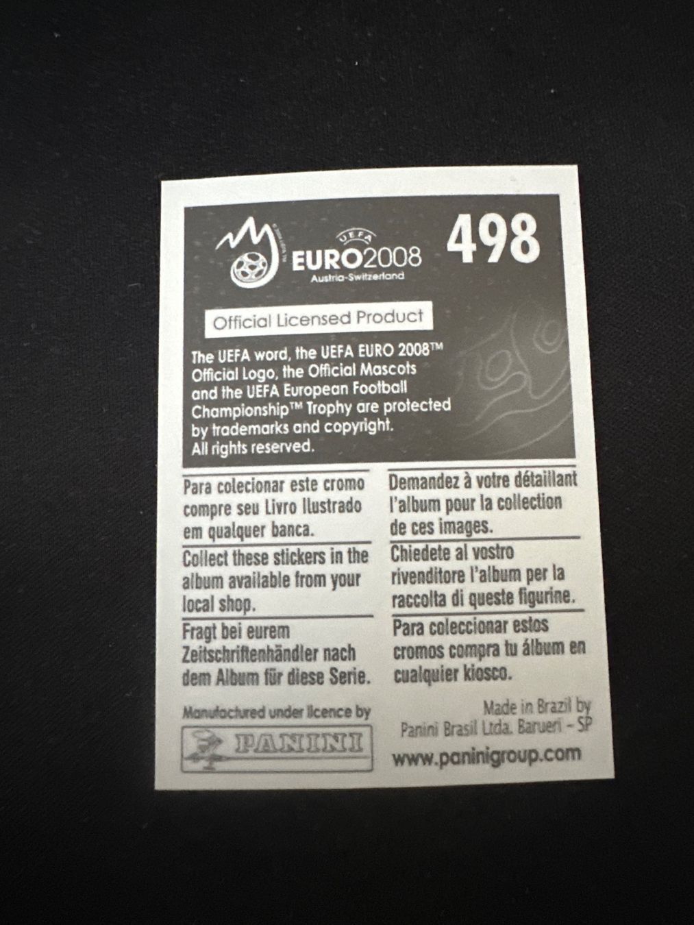 Panini Carte collezionabili: Panini UEFA EM 2008 Sticker - Nr. 498 – Usato da Sulz AG venduto da DealWerk 1