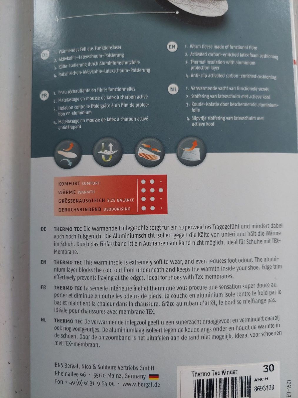 Schuhe für Jungen: Bergal Einlegesohle Thermo Tec Grösse 30 – Neu und originalverpackt aus Beckenried von Havacola 6