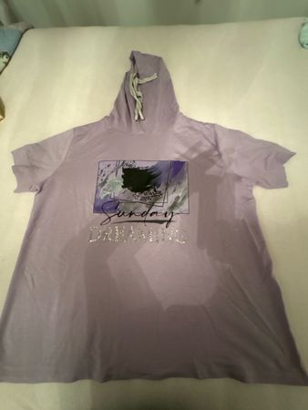 Lila Kapuzen T-Shirt mit Print "Sunday Dreaming", Grösse XXL