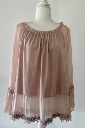 Bluse mit Spitze,  Off-Sholder Styl, 1Size Rosé Top Zustand