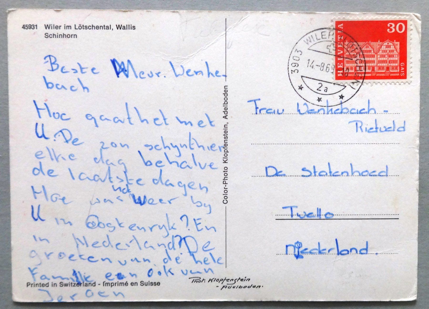Cartes postales: Wiler im Lötschental – Défectueux à Fétigny par Billy2miny 1