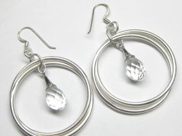 Ohrringe Ohrhänger Silber 925 Glas-Kristall / 10.5 g