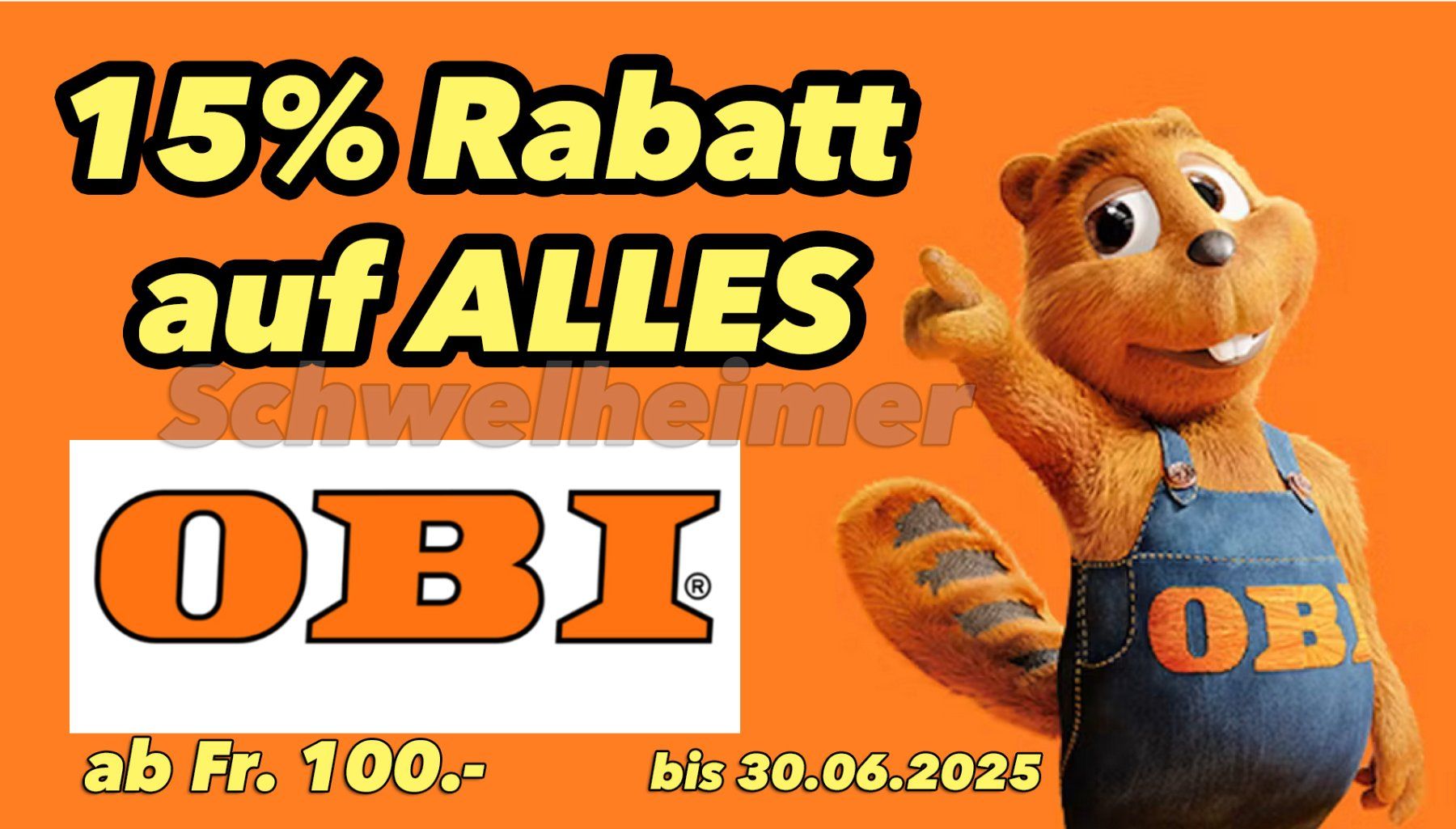 Buoni: 15% Rabatt bei OBI auf ALLES – Nuovo e nell'imballaggio originale da Allschwil venduto da Schwelheimer