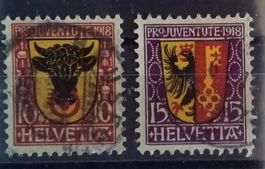 A210D) J10,11 Pro Juventute 1918 Wappen Uri, Genf Kt. 50.-