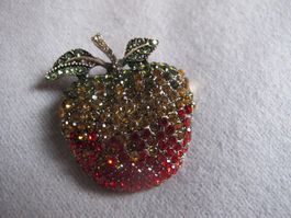 Apfel Brosche mit Strass-Steinen, Herbst-Look, neu!