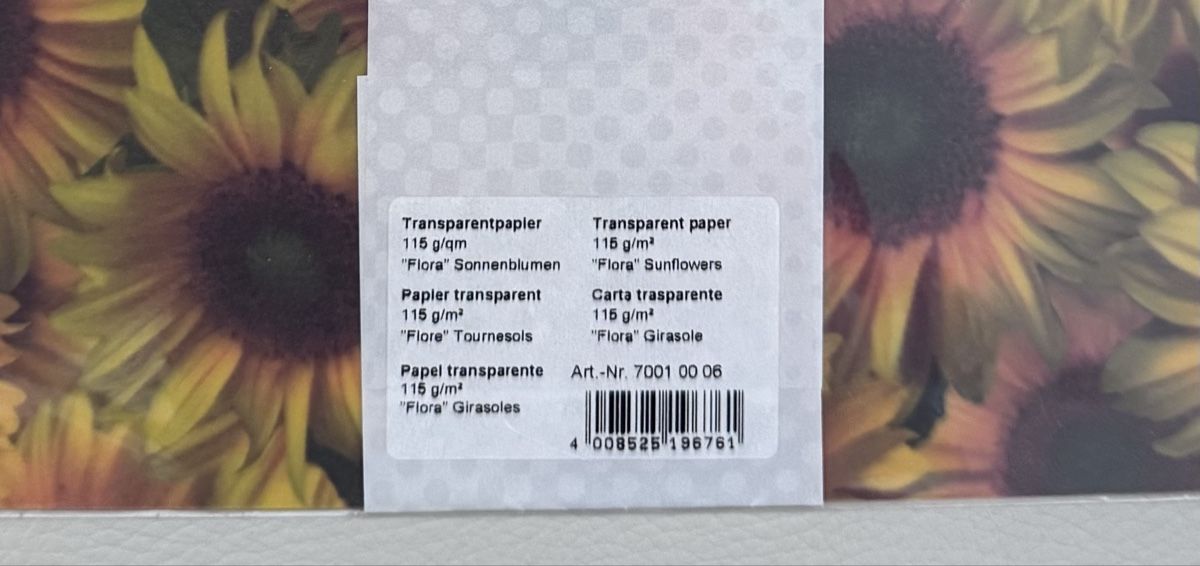 Carta: URSUS Transparentpapier " Flora Sonnenblumen", 5 Blatt – Nuovo e nell'imballaggio originale da Rüfenacht BE venduto da Sodeli03 2