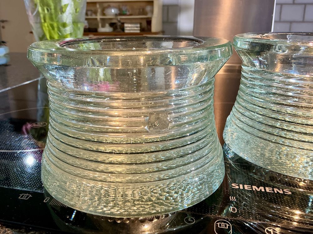 JUGENDSTIL 2 EXTRA SCHWERE TEELICHTHÄLTER PRESSGLAS FRANCE (Gebraucht ...