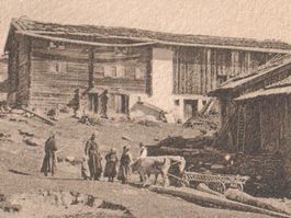 LENZERHEIDE SPORZ: Bauernfamilie, Kuhwagen, Meisser-AK 1915