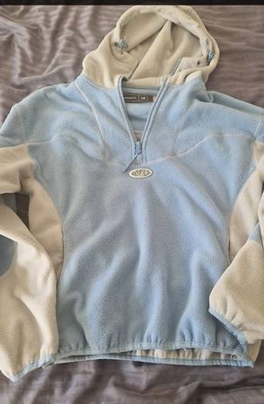 Warme Fleece Jacke mit Kapuze, XS, Hellblau/Weiss