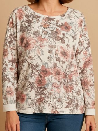 Sweatshirt Gr 40 42 Blumen innen weich Frühling tanne