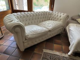 Chesterfield-Sofa, weiss, Leder