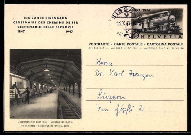 Ansichtskarten: 100 Jahre Eisenbahn, Bahnhof mit Bahn-Po – Gebraucht aus Berlin von bartko-reher