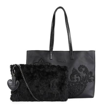 Desigual Handtasche Schwarz mit Fell Täschli Unbenutzt