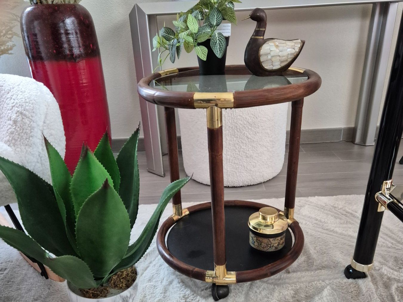Tavoli: Table basse sur roulettes en rotin ancienne – Usato da Fully venduto da tameab