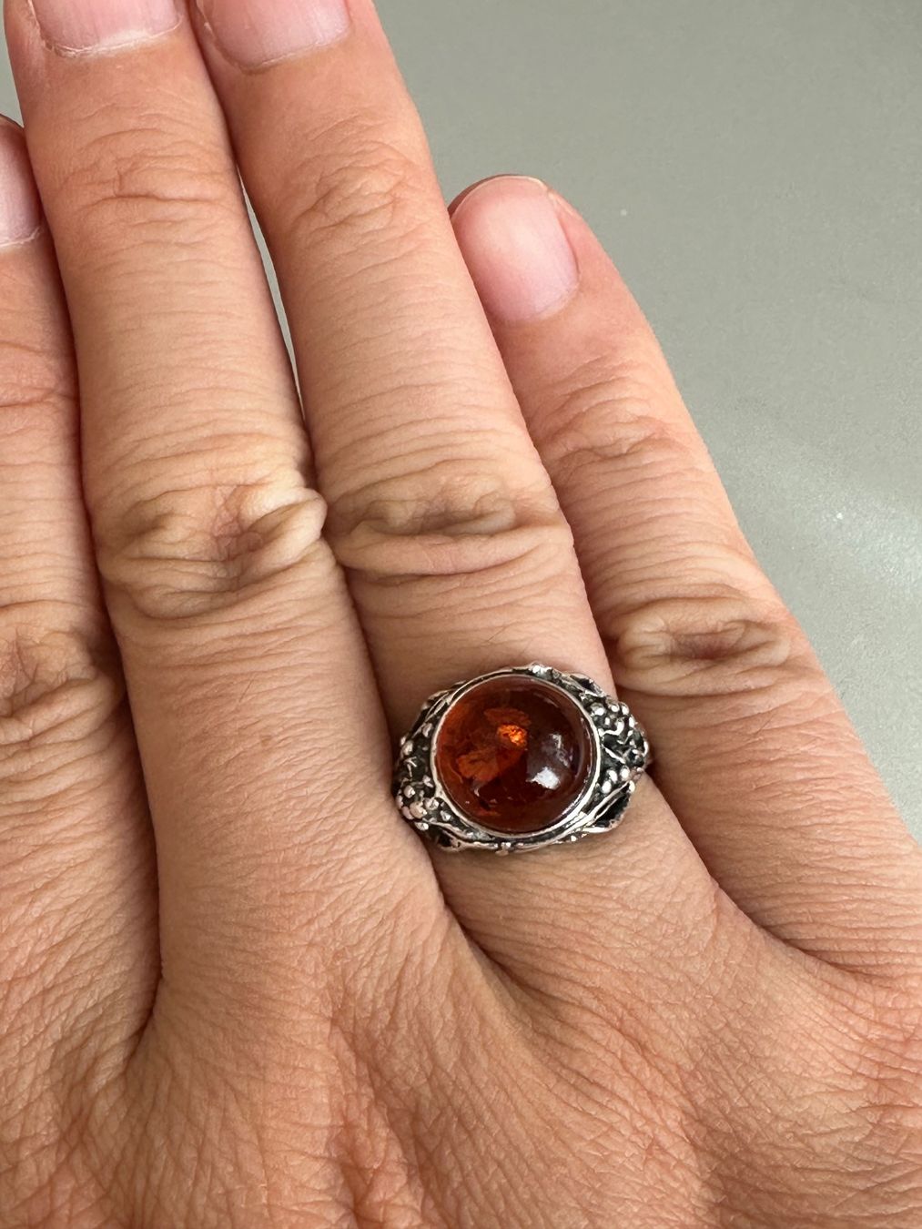 Anelli: Vintage 925 Silber Ring mit Bernstein: ca. 56-57 – Usato da Onex venduto da Antiqueshow 3
