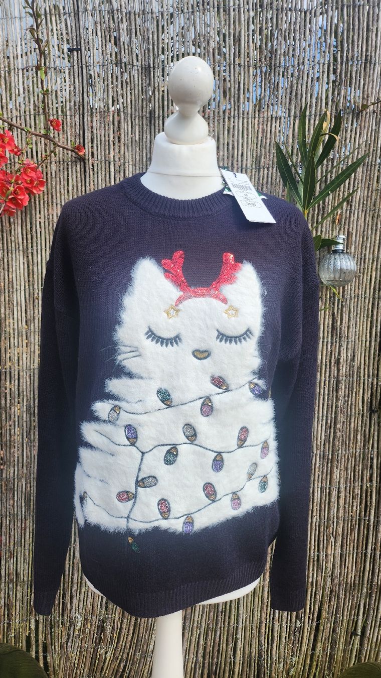 Maglioni & Felpe: Pullover noir motif CHAT Chicorée, taille M, NEUF  – Nuovo e nell'imballaggio originale da Agiez venduto da chouchanelle