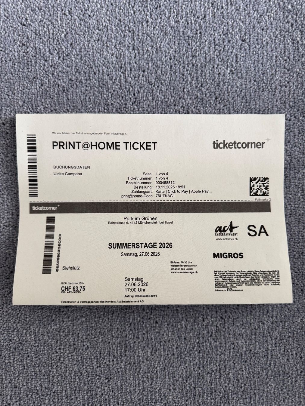 Biglietti: 2 Ticket Summerstage 2026 / Trauffer – Usato da Therwil venduto da JackHolborn
