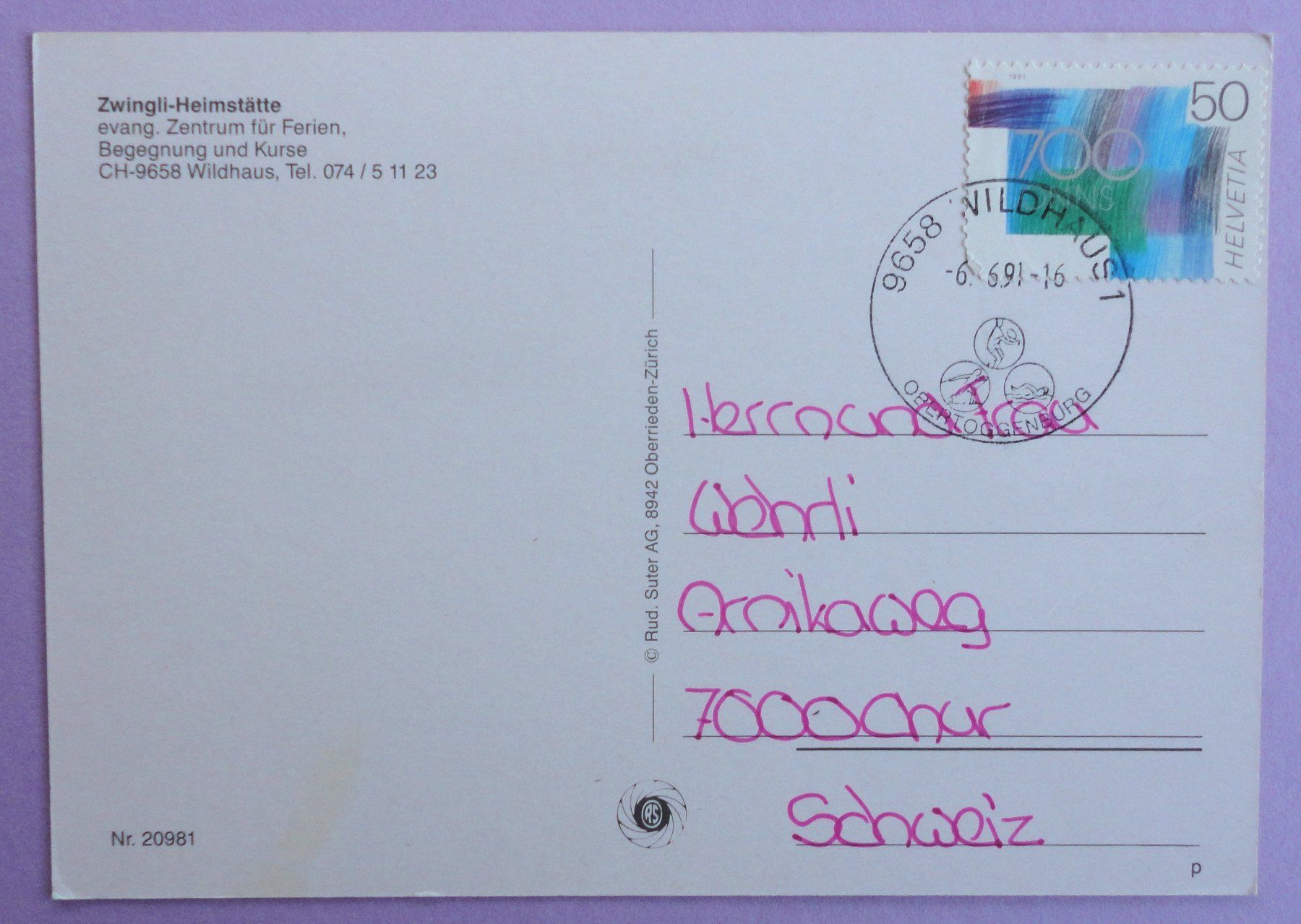 Cartoline postali: Zwingli-Heinstätte, Wildhaus – Usato da Fétigny venduto da Billy2miny 1