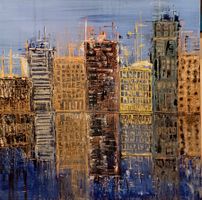 Großes abstraktes Bild Gemälde 80 x 80 cm blau, Grande 80