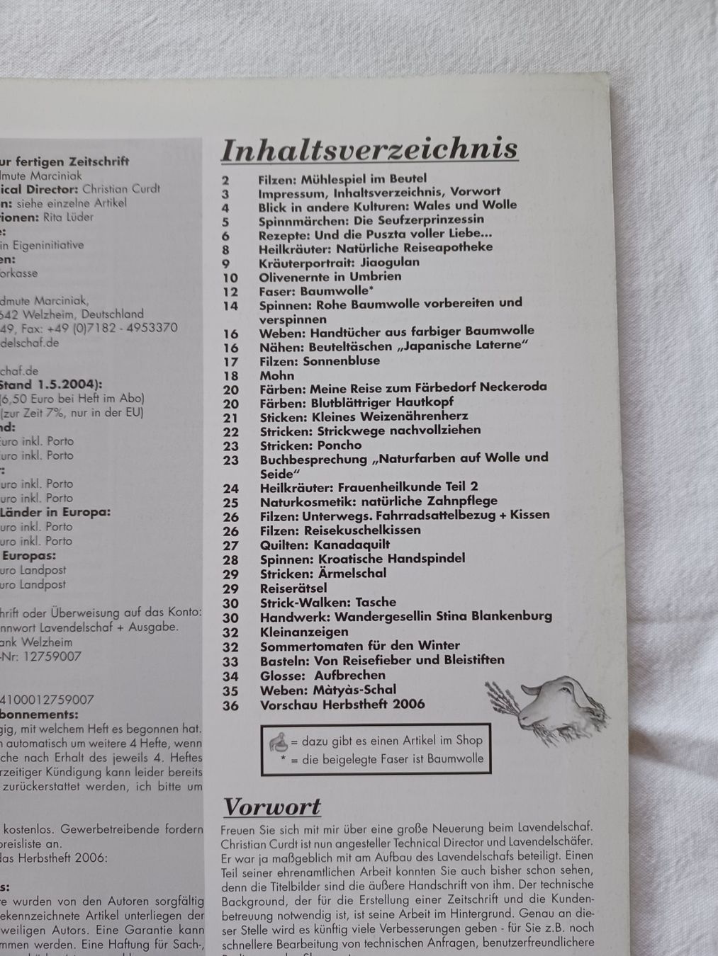 Riviste & Magazine: Heft: Das Lavendelschaf Nr. 15: Sommer 2006 – Usato da Wangen SZ venduto da Koenigskind83 1