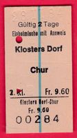 KARTON BILLETT,KLOSTERS DORF - CHUR,2.KLASSE,EINFACH,EINHEIM