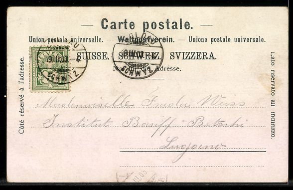 Cartoline postali: AK Goldau, Bahnhof mit Bergen, 1903 – Usato da Berlin venduto da bartko-reher 1