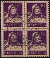 10 Rp. Tell - Viererblock mit Zentrumstempel BERN 11.XI.31