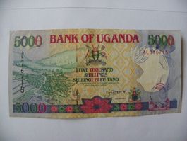 Seltene Uganda 5000 Shilling 1993, Banknote, Guter Zustand