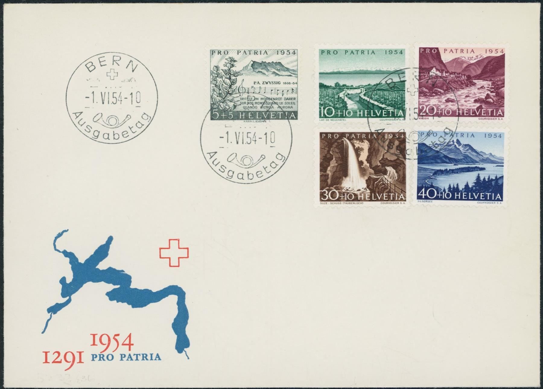 Tutti i francobolli: 1954 - Pro Patria - FDC ET · dt – Usato da Schindellegi venduto da leecollect