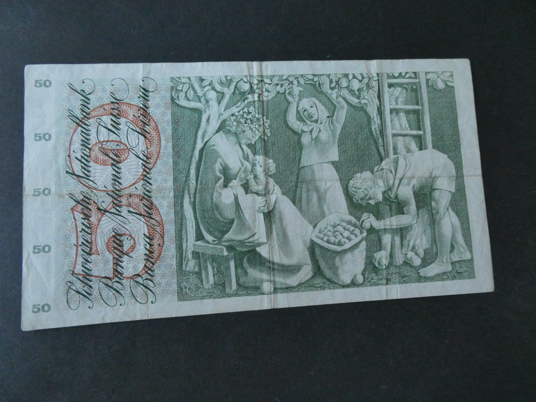 Banknoten: Schweiz 1971,  50 Franken – Gebraucht aus Hinterforst von Rohusri 1