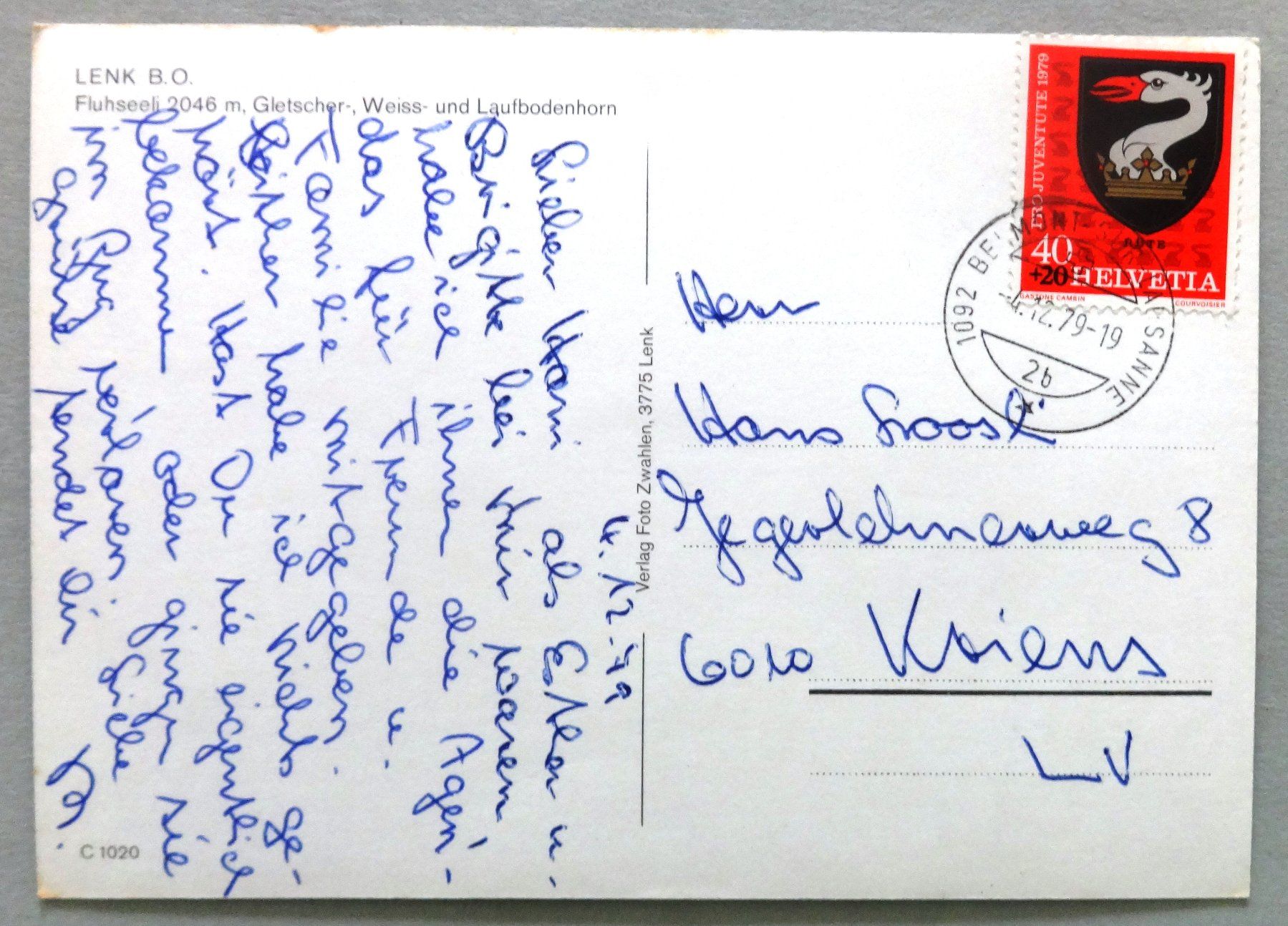 Cartoline postali: Lenk B.O., Fluhseeli 2046 m – Usato da Fétigny venduto da Billy2miny 1