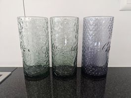 Lot de 3 verres Coca-Cola texturé, vert et violet