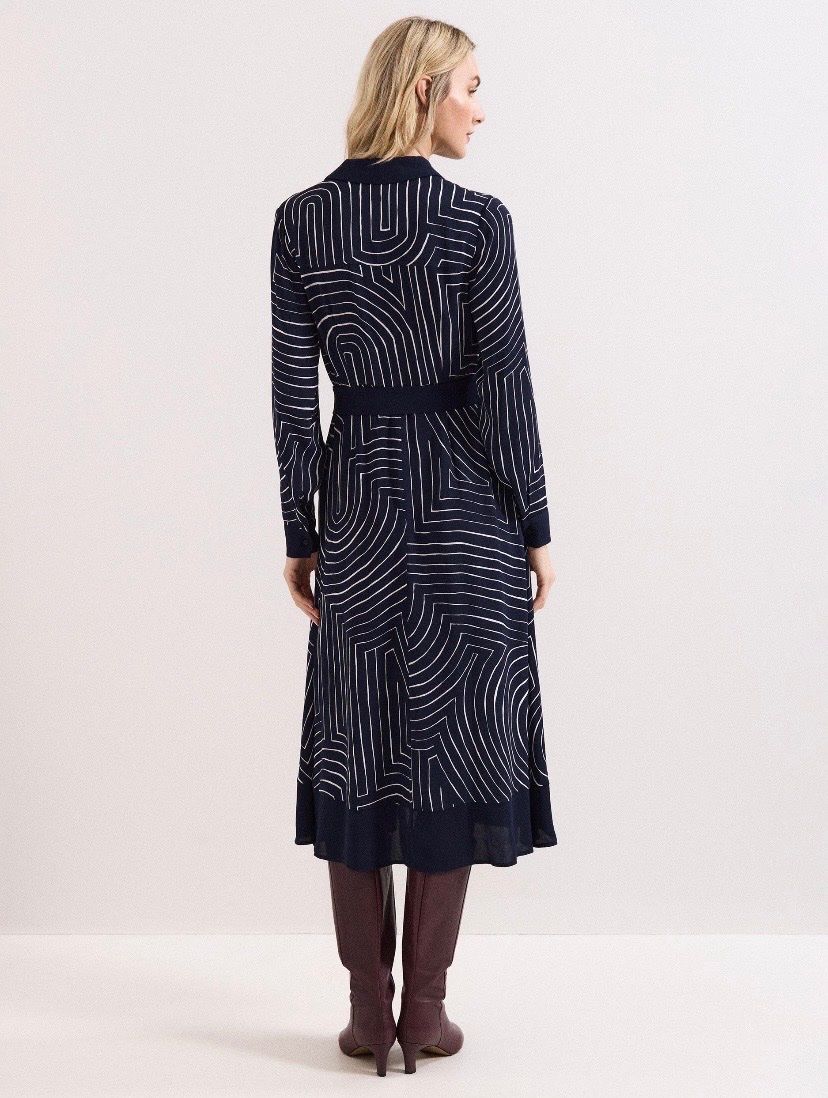 Vestiti: Kleid mit Muster dunkelblau langarm mit Bindegürtel – Nuovo (secondo la descrizione) da Luzern venduto da Felicita_26 1